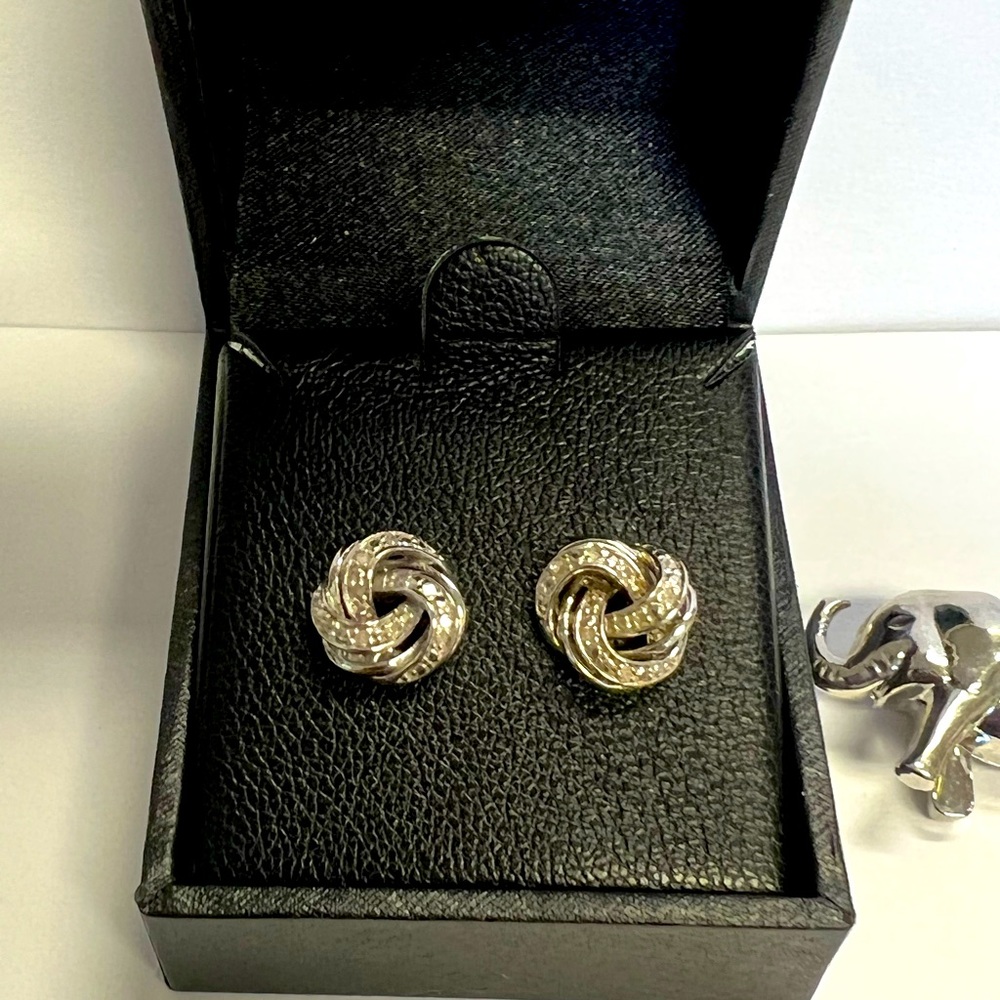 Diamond Knot Earrings - Sterling Silver